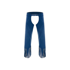 Blue Leather Jodhpur Breeches With Fringe Trim For Horse Riding - Product Image 1