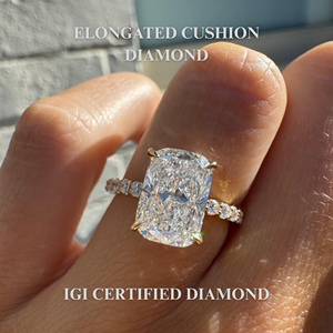 Elongated Cushion Cut Lab Grown Diamond Engagement Wedding Ring 14K <b>Solid</b> Gold VVS Clarity Side Stones IGI Certified Diamonds - Product Image 1