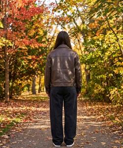 <b>Women's</b> <b>Brown</b> Genuine Sheep Skin Woven Zip Blouson <b>Jacket</b> Solid Pattern Turn Down Collar with Cherry Chain Charm Winter Autumn - Product Image 5