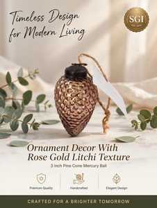 Ornement en verre fait main en forme de cône de pin, texture litchi or rose, décoration suspendue pour arbre, décoration de festival - Product Image 1