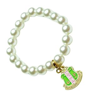 AKA White Pearl <b>Bracelet</b> with Gold Shield Charm Elegant <b>Beaded</b> Wrist Jewelry Women Fashion Accessory for Special Events - Product Image 5