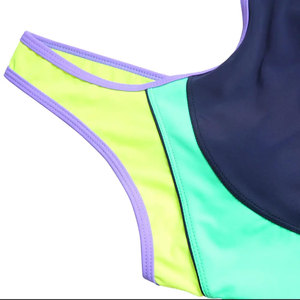 Traje de Baño de Dos Piezas para Mujer con Bloques de Color y Ribete en Contraste, Estilo Shorts, Spandex y Poliéster, Último Diseño, Buena Calidad, Conjunto de Bikini - Product Image 4