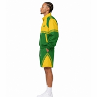 Ensemble de survêtement sportif vert et jaune uni pour homme, col montant, veste zippée, short respirant en satin de polyester, collection printemps