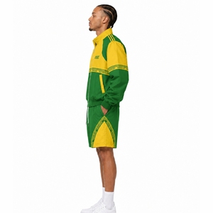 Men's Green <b>Yellow</b> Color Blocking Sporty Tracksuit Set Stand Collar Zipper Jacket & Shorts Breathable Knitted Polyester Spring - Product Image 4