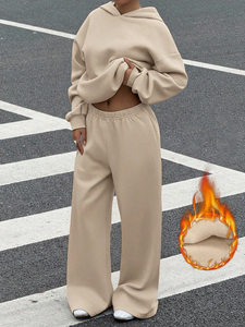 Ensemble sweat à capuche surdimensionné personnalisé épais, couleur unie, en molleton de coton respirant, avec pantalon large, pour tenue décontractée d'automne - Product Image 4