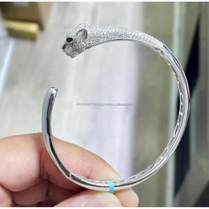 Luxury Panther Head <b>Bangle</b> for Women in 925 Sterling <b>Silver</b> Fully Iced Out with Sparkling Moissanite Diamonds - Product Image 1