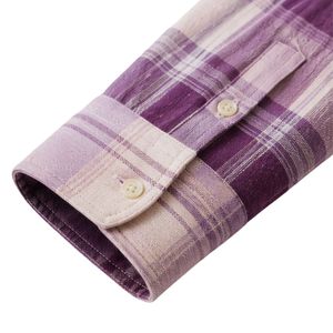 Chemise à manches longues pour homme en coton à carreaux violet prune et beige, décontractée, boutonnée, personnalisable, vente en gros, vêtements de mode - Product Image 5