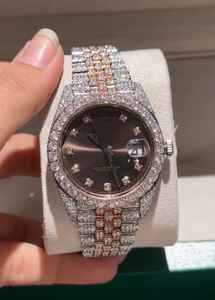 Reloj de pulsera para hombre con diamantes de moissanita, esfera marrón, indicador de fecha, dos tonos, estilo hip hop personalizado - Product Image 2