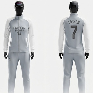 Traje de Entrenamiento de Fútbol Unisex de Primera Calidad, 300g, Poliéster Interlock, Blanco y Gris, con Cremallera Completa, Personalizable con Logotipo, Impermeable - Product Image 1