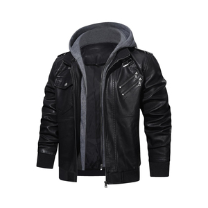 Men's <b>Leather</b> <b>Jacket</b> Canvas Casual Stand Collar Winter <b>Long</b> Sleeve High Quality Solid Color Eco-Friendly Waterproof Front Logo - Product Image 4