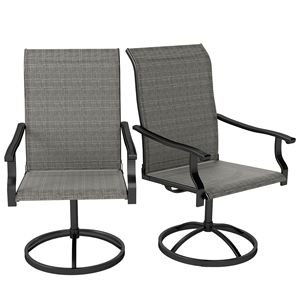 Set di 2 sedie da pranzo girevoli da esterno con schienale alto, in rete grigia per tutte le stagioni, per giardino, cortile e prato - Product Image 1