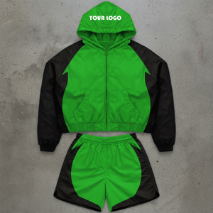 Summer <b>Wind</b> <b>Breaker</b> Plus Size Quick Dry 2 Piece Custom Street Wear Polyester Tracksuit Windbreaker Jacket Hoodie Shorts Sets Man - Product Image 6