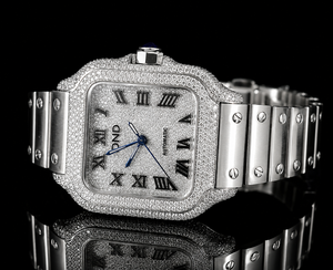 Reloj de Lujo con Diamantes Cuadrados para Hombre, con Esfera Romana Automática, Caja de Oro Blanco, Correa de Moissanita, Estilo Vintage - Product Image 1