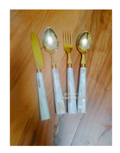 Hot bán mẹ của Ngọc Trai xử lý thép không gỉ đặt dao muỗng nĩa Flatware <span class=keywords><strong>Set</strong></span> Bảng thiết lập nhân đôi thép sang trọng ăn uống trang trí nội thất - Product Image 2