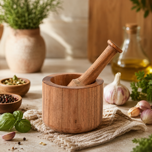Ensemble mortier et pilon en bois d'acacia, broyeur d'épices multifonctionnel, écraseur d'ail, broyeur d'herbes, pour usage domestique et cuisine - Product Image 1