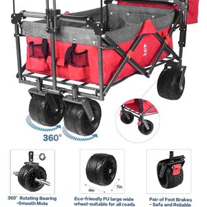 All Terrain Brake 140L Foldable Collapsible Wagon Cart with Removable Canopy for <b>Camping</b> - Product Image 6