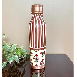 Botella de Agua de Cobre con Diseño Floral, Termo Portátil con Tapa, Estilo Oriental - Product Image 5