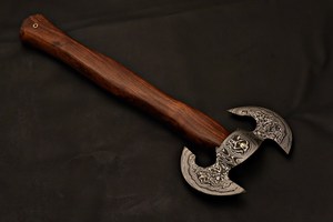 Double Blade <b>Axe</b> Forged Steel Head Wood <b>Handle</b> Hand Crafted Damascus Pattern Outdoor Camping Hunting <b>Axe</b> OEM ODM - Product Image 2