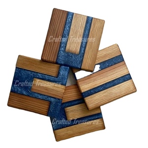 Tasse à café et thé personnalisée sous-verres en bois de résine époxy sous-verres ronds en bois d'acacia vert avec design luxueux - Product Image 3