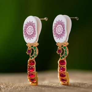 Fashion Gold Plated Alloy Ruby Bezel Setting Stud Earrings for Bridal Wedding Wear - Product Image 3