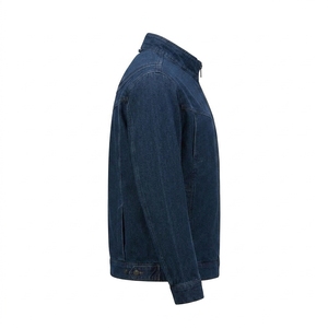 Veste en jean bleu foncé pour homme, coupe classique, fermeture éclair, style décontracté, couleur unie, tissu en coton tissé, vêtement d'automne - Product Image 3