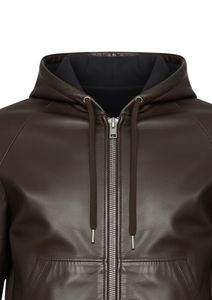 Men's Premium Dark Chocolate Brown Genuine Leather Hooded <b>Tracksuit</b> Set with Full-Zip Hoodie Jacket and Tailored Slim-Fit Jogger - Product Image 2