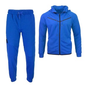 Survêtement bleu à capuche pour homme, fermeture éclair intégrale, coupe décontractée, polyester, vêtements d'automne avec poches latérales - Product Image 1