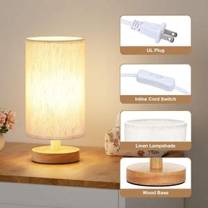 Lampe de table compacte à LED A15 3000K, montage facile, avec commande intégrée, abat-jour crème et base en bois de 9 pouces pour chambre à coucher - Product Image 3