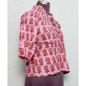 Camisa de algodón puro con estampado en bloques para mujer, blusa de manga larga con estampado para un ajuste regular, para uso informal o formal de oficina. - Product Image 4