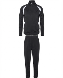 Ensemble de survêtement pour homme noir à fermeture éclair intégrale avec empiècements blancs, en polyester respirant, style sportif, pour l'automne, coupe classique - Product Image 1