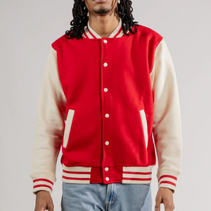 <b>Men's</b> <b>Red</b> Varsity Jacket Custom Embroidery Front Preppy Style 100% Wool Turn-down Collar Regular Fit Winter Waterproof - Product Image 3