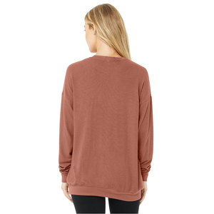Sweat-shirt à col rond à manches longues surdimensionné pour femmes, couleur unie, tricot en coton respirant, épaules tombantes, pull pour l'automne - Product Image 6