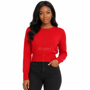 Cosh International Sorority Sisterhood Acrylic <b>Red</b> Knitted <b>Cardigan</b> Long Sleeve Crew Neck Button Front Classic Style Solid Color - Product Image 3