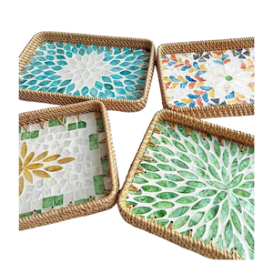 Bandeja de Mosaico de Ratán Ecológica, Ligera, Hecha a Mano, Duradera, de Grado Comercial, Apta para Alimentos, para Servir Té - Product Image 1