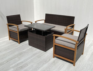 4P00057 Modern Brown Rattan Steel Tempered Glass Polyester <b>Cushion</b> <b>Garden</b> Sofa <b>Outdoor</b> Furniture for Villa Hotel Living Room - Product Image 3