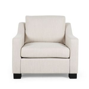 Poltrona Club Contemporanea in Tessuto Beige per Soggiorno, Imbottita e Confortevole - Product Image 3