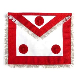 Master Mason Scottish Rite <b>Apron</b> <b>White</b> & Red Moire with <b>White</b> Fringe Lace Three Red Rosette OEM Service - Product Image 5