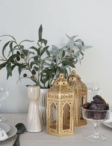 Golden Moroccan Style Brass <b>Lantern</b> <b>Set</b> of 2 with Cutout Design for Home Decoration - Product Image 4