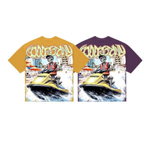 T-shirt jaune pour homme fabriqué au Pakistan, motif crâne et jet ski, style streetwear, manches courtes, col rond, en coton - Product Image 5