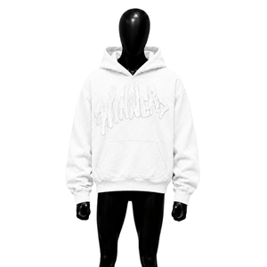 Sudadera con Capucha Blanca Texturizada con Gráficos y Letras en Grafiti Tonal, Estilo Urbano Holgado, Informal y Minimalista para Otoño - Product Image 1
