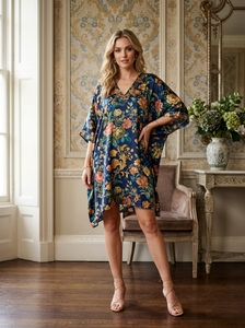Vestido Kaftán Casual con Cuello en V y Manga Regular, Estilo Bohemio, Largo hasta la Rodilla, con Bolsillos, en Tela Crepé de Chifón, para Verano - Product Image 2
