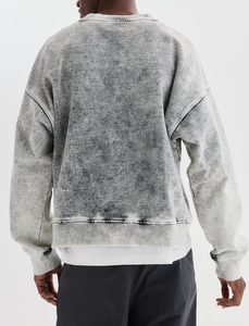 100% Cotton OEM Custom 380 GSM Heavyweight Solid Oversize Boxy Fit Crew <b>Neck</b> Acid Washed Men's Sweatshirt Quick Dry Eco-Friendly - Product Image 3