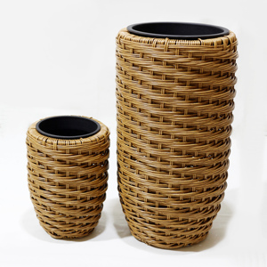 Pots de fleurs en bambou tressé, style bohème, ronds, pour intérieur et extérieur, ensemble de pots empilables, couleur naturelle - Product Image 1