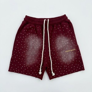 New Trendy <b>Men</b> Rhinestone Washed <b>Sweat</b> <b>Shorts</b> Oversized Drawstring Casual Streetwear Lounge Summer Fashion Bottoms - Product Image 1