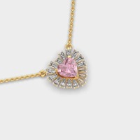 Collier pendentif cœur rose en laiton plaqué or avec chaîne à maillons et breloque soleil en cristal, bijou cadeau pour femme