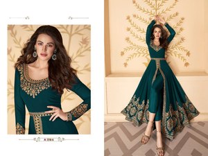 Belleza etérea Semi-Cosido Georgette Seda Shalwar Kameez Ropa India paquistaní Forro Santoon Puntada de cadena Jari - Product Image 4