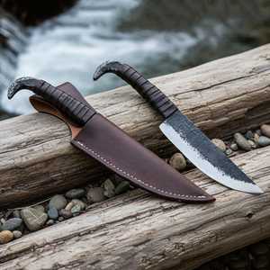 Cuchillo utilitario SHARP POINT TRADES con punta de acero, hoja recta de 0.5 mm de grosor, mango de madera, funda de cuero, 6.7 pulgadas de largo - Product Image 6