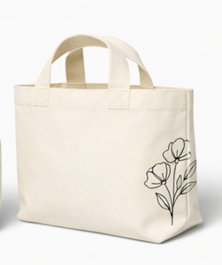 Canvas Shopping Tote <b>Bag</b> <b>Medium</b> <b>Size</b> Cream Color Floral Line Art Design Hand Length Handle Daily Use Style - Product Image 3