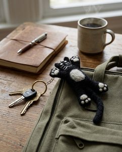Custom Handmade 100% Wool Felt Black Cat Keychain Eco-Friendly Animal Felt Keyring for Promotional <b>Gifts</b> Needle Felted Bag - Product Image 3