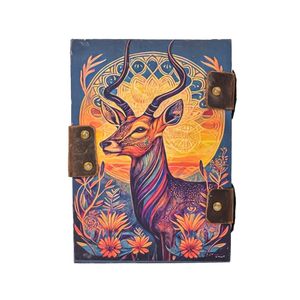 RusticVintage Deer Moon <b>Diary</b> A5 Leather <b>with</b> <b>Lock</b> Clasp Sewing Binding Handmade Gift for Men and Women Antique Notebook - Product Image 4